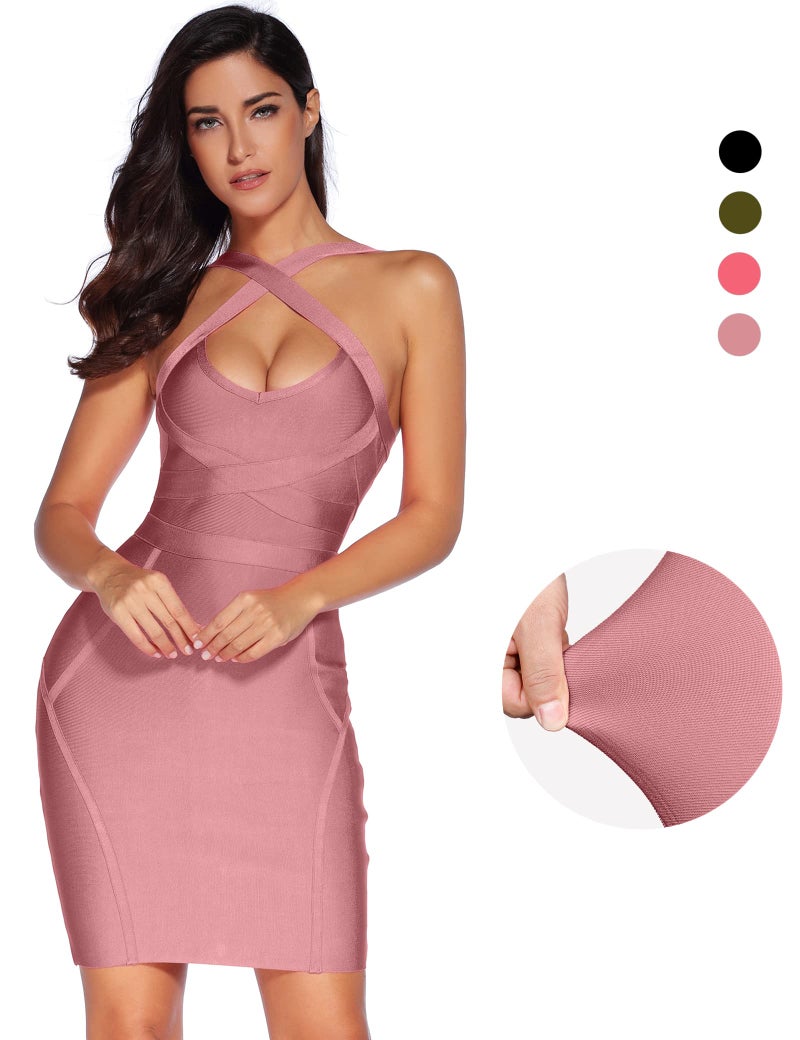 Meilun Women's Celebrity Bandage Bodycon Dress Birthday Party Pencil Dress Night Out Dress(AntiPink3,M) - Image 4